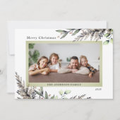 Kerstwinter Greenery Foto Feestdagenkaart (Voorkant)