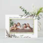 Kerstwinter Greenery Foto Feestdagenkaart (Staand voorkant)