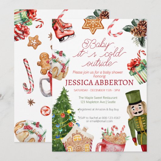 Kerstwinter groen baby shower kaart (Voorkant / Achterkant)