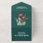 Kerstwinter groen bruiloft all in one uitnodiging (Buitenkant)