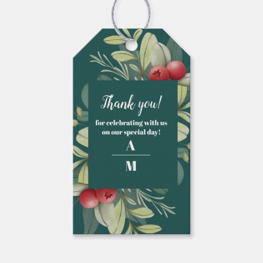 Kerstwinter groen bruiloft cadeaulabel (Voorkant)