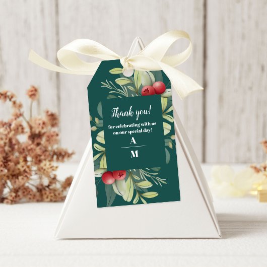 Kerstwinter groen bruiloft cadeaulabel