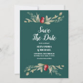 Kerstwinter groen bruiloft save the date (Voorkant)