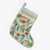 Kerstwinter: groene rode poinsettia kleine kerstsok (Voorkant (Hangend))