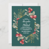 Kerstwinter Holly Berry bruiloft Kaart (Voorkant)