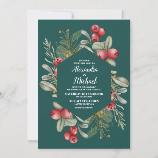 Kerstwinter Holly Berry bruiloft Kaart (Voorkant)