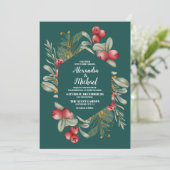 Kerstwinter Holly Berry bruiloft Kaart (Staand voorkant)