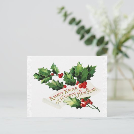  Kerstwinter Holly Snowflake Briefkaart (Staand voorkant)