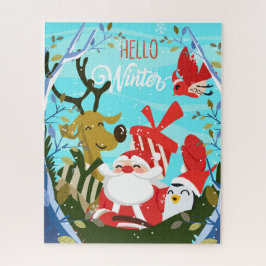 Kerstwinter, kerstkerstman en vriendinnetje legpuzzel