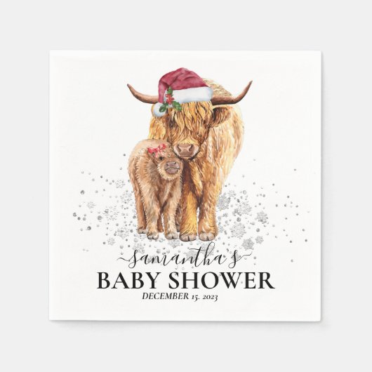 Kerstwinter Koe Calf Baby shower Servet (Voorkant)