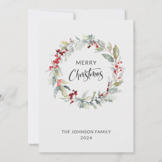 Kerstwinter krans van rode bessen één foto feestdagenkaart (Voorkant)