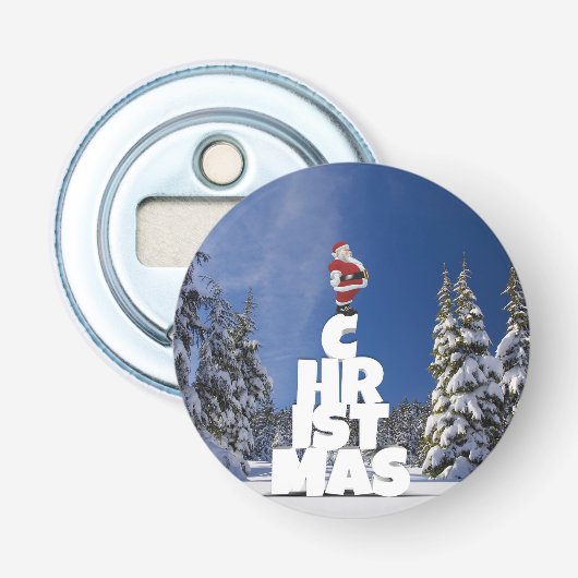 Kerstwinter landschap button flesopener (Voorkant)