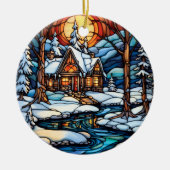 Kerstwinter Landschap gebrandschilderd glas stijl Keramisch Ornament (Voorkant)