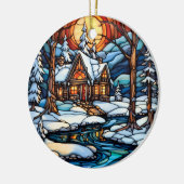Kerstwinter Landschap gebrandschilderd glas stijl Keramisch Ornament (Links)