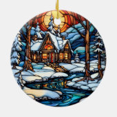 Kerstwinter Landschap gebrandschilderd glas stijl Keramisch Ornament (Achterkant)