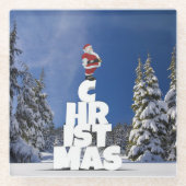 Kerstwinter landschap glazen onderzetter (Voorkant)