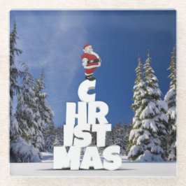 Kerstwinter landschap glazen onderzetter