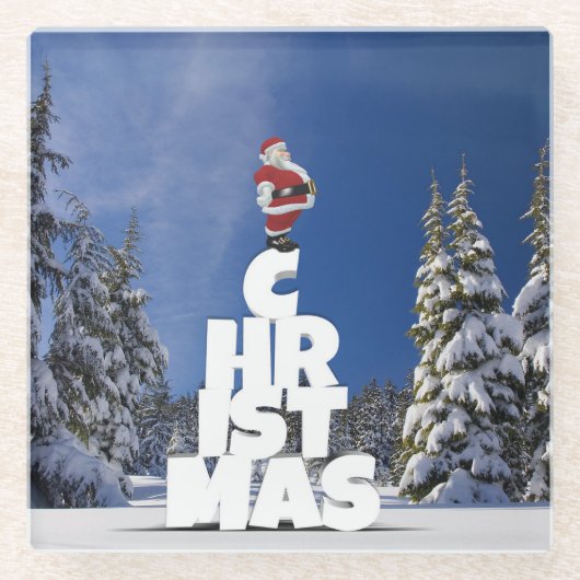 Kerstwinter landschap glazen onderzetter (Voorkant)