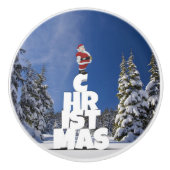 Kerstwinter landschap keramische knop (Voorkant)