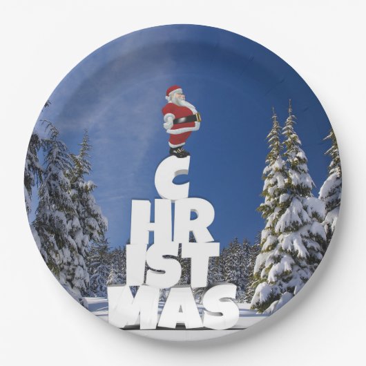 Kerstwinter landschap papieren bordje (Voorkant)