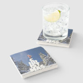 Kerstwinter landschap stenen onderzetter (Zijkant)
