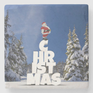 Kerstwinter landschap stenen onderzetter