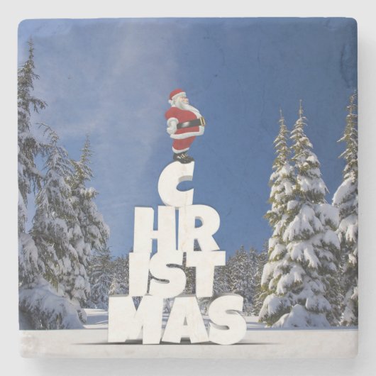 Kerstwinter landschap stenen onderzetter (Voorkant)