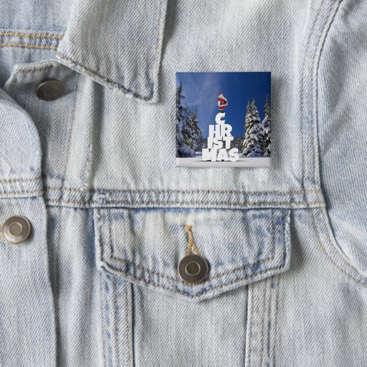 Kerstwinter landschap vierkante button 5,1 cm (In situ)