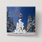 Kerstwinter landschap vierkante button 5,1 cm (Voorkant)