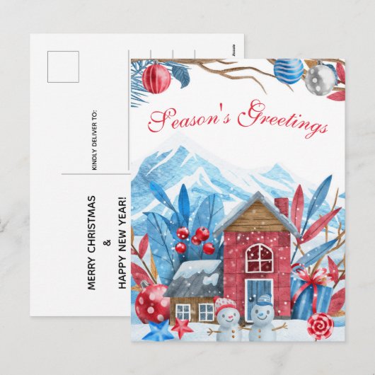 Kerstwinter Landschap Waterverf Feestdagenkaart (Voorkant / Achterkant)