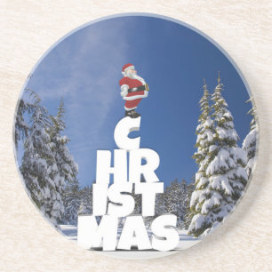 Kerstwinter landschap zandsteen onderzetter