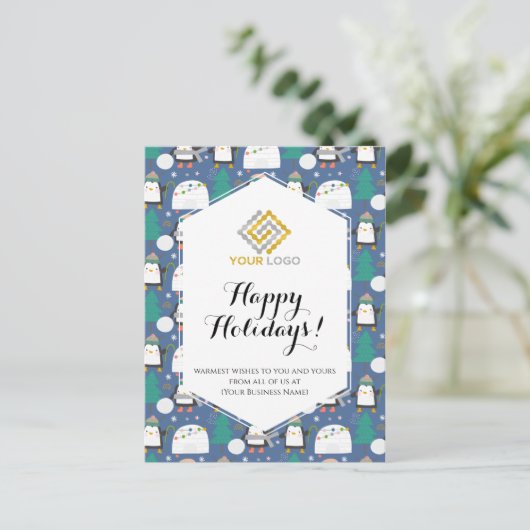 Kerstwinter Logo Cute Penguins Business Briefkaart (Staand voorkant)