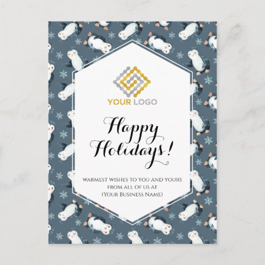 Kerstwinter Logo Pinguins Snowflakes Business Briefkaart (Voorkant)