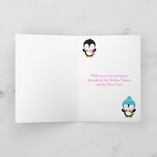 Kerstwinter met pinguïns kerst kaart (Binnen)