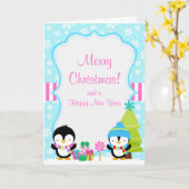 Kerstwinter met pinguïns kerst kaart (Gele Bloem)