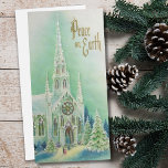 kerstwinter met Retro Feestdagenkaart<br><div class="desc">Mooie kerstkerkwintersneeuwscène in de Kerk van Vintage. Perfecte aanvulling op je  collectie of geweldig om naar familie en vrienden te sturen voor het vakantieseizoen. Dit kan worden overgedragen naar andere producten,  waaronder een gevouwen vakantiekaart.</div>