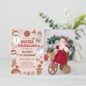 Kerstwinter Onederland 1e Verjaardag Foto Kaart (Staand voorkant)