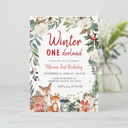 Kerstwinter Onederland Verjaardag uitnodiging (Staand voorkant)