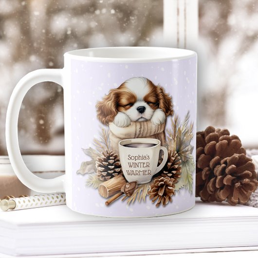 Kerstwinter Paarse Cavalier King Charles Dog Koffiemok