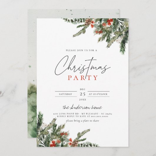 Kerstwinter Pine & Red Berries Kaart (Voorkant / Achterkant)