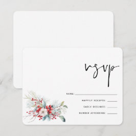 Kerstwinter Poinsettia Bessen Bruiloft RSVP Kaartje