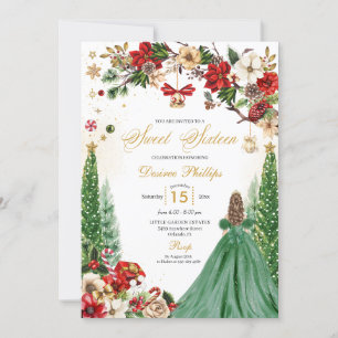 Kerstwinter Poinsettia Prinses Sweet Sixteen Kaart