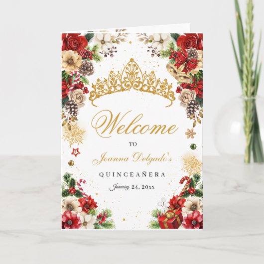 Kerstwinter Poinsettia Quinceanera Programma (Voorkant)