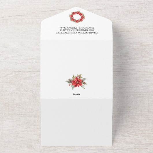 Kerstwinter Poinsettia Waterverf All In One Uitnodiging (Buitenkant)