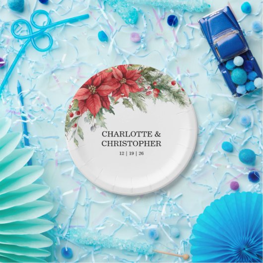 Kerstwinter Poinsettia Waterverf Papieren Bordje (Feest)