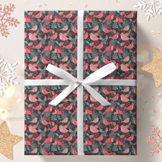 Kerstwinter Red Bird Berries Holiday Cadeaupapier