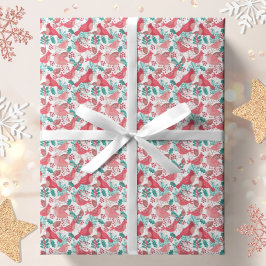 Kerstwinter Red Bird Berries Holiday Cadeaupapier
