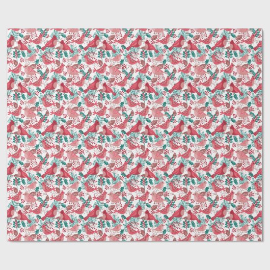 Kerstwinter Red Bird Berries Holiday Cadeaupapier (Vlak)