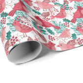 Kerstwinter Red Bird Berries Holiday Cadeaupapier (Rol Hoek)