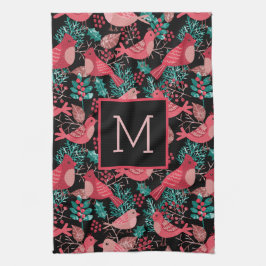 Kerstwinter Red Bird Berries Holiday Theedoek